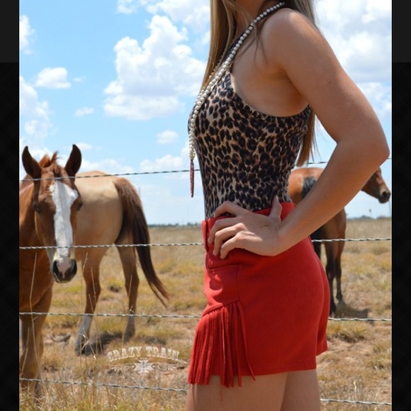 Any Fringe of Mine Red Suede Shorts - Picture 5 of 8